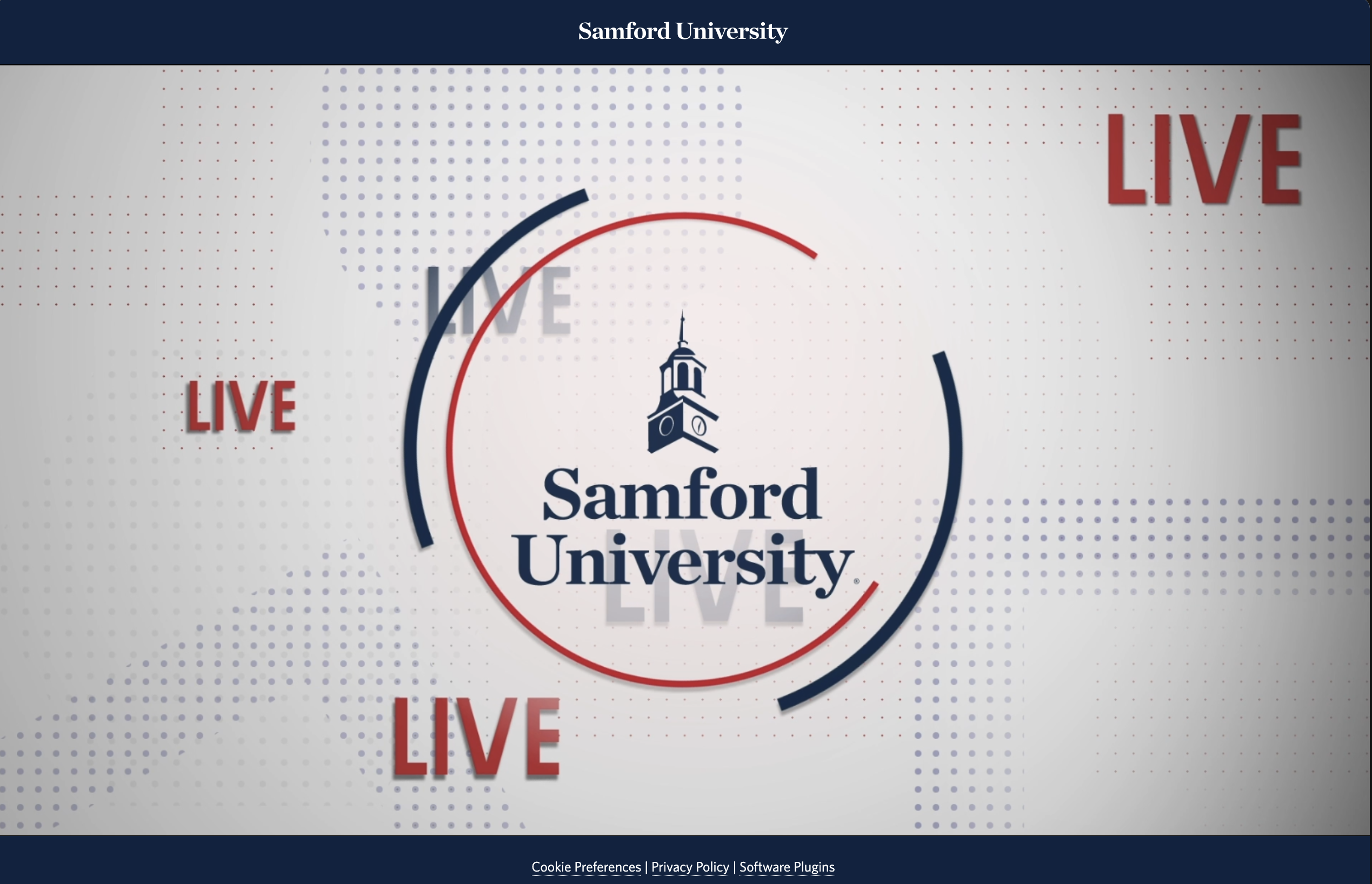 Branded livestream embedded on Samford.edu